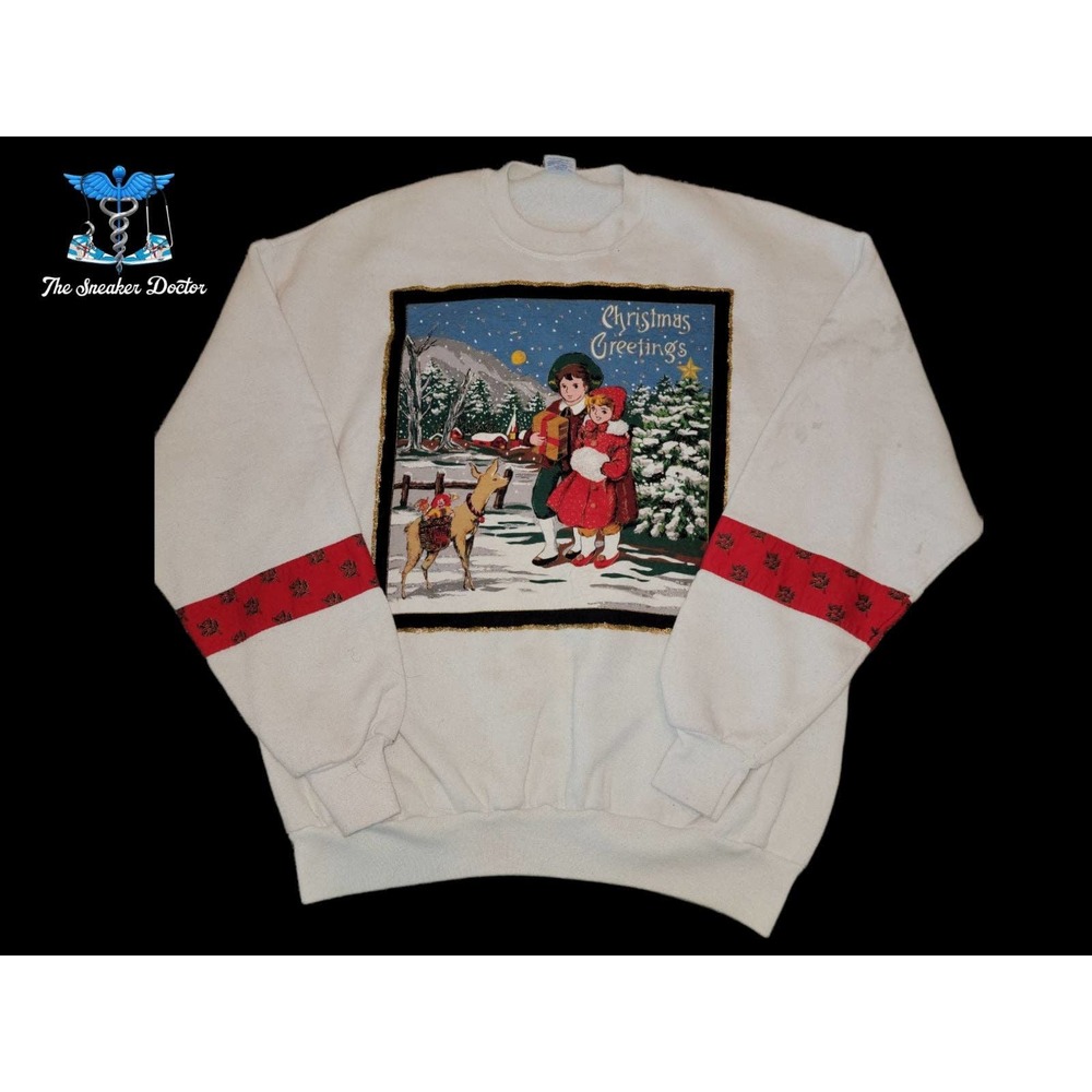 Vintage Jerzees Made in the USA Christmas Greetings Crewneck Sweater Size XL